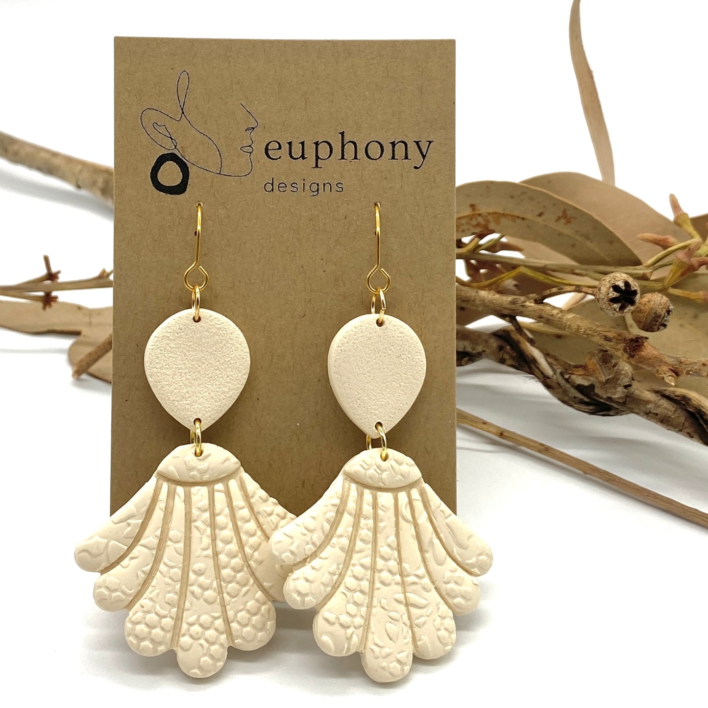 Light Eggshell 2-piece Fan Statement Earrings