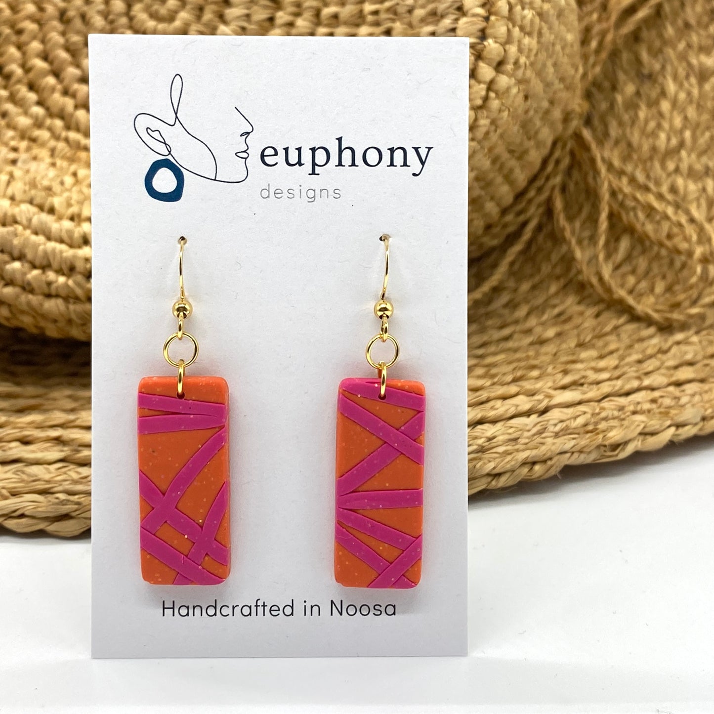 Orange Fuchsia Lined Rectangle Earrings