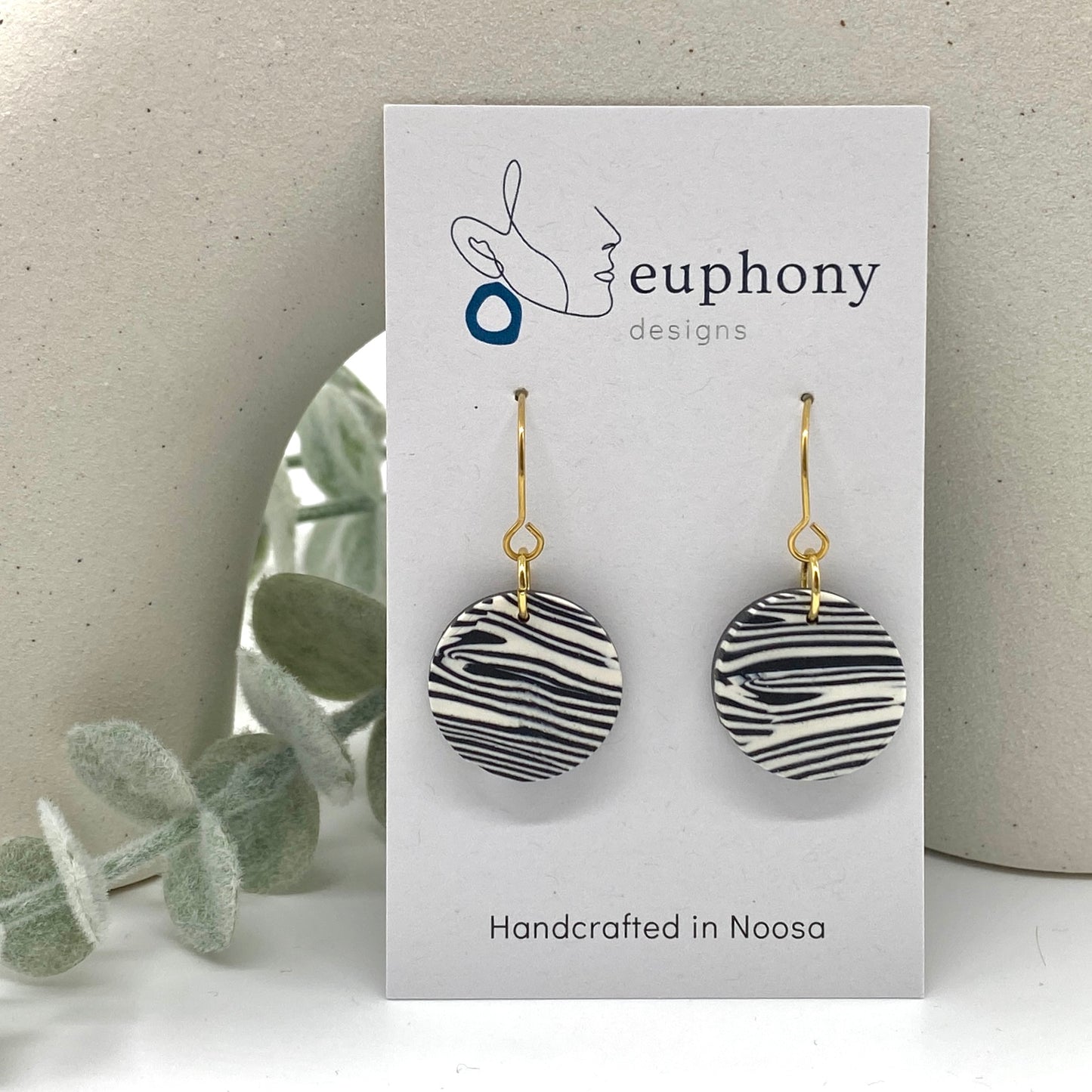 B&W Zebra Stripe Circle Dangle Earrings