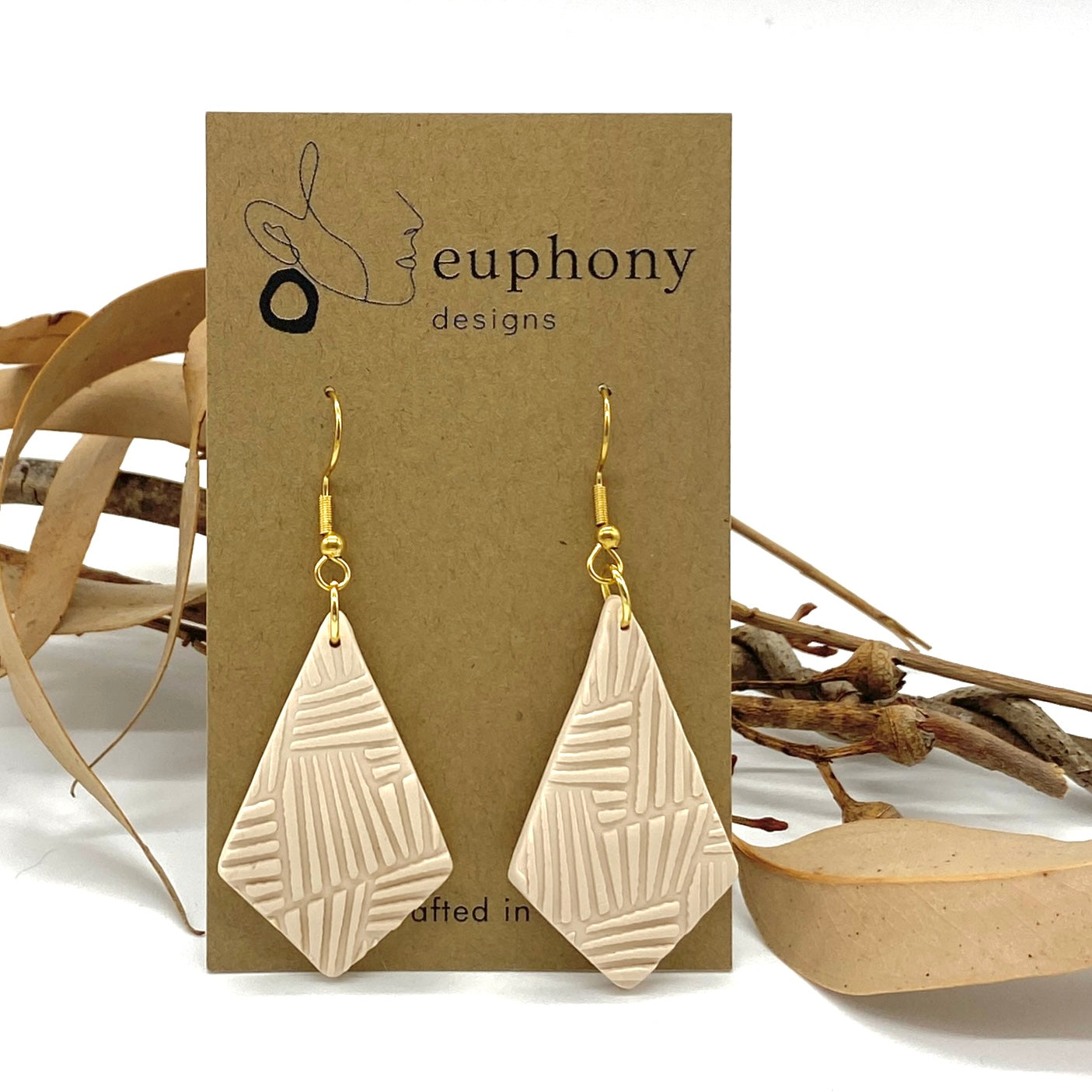 Light Beige Art Deco Kite Statement Earrings