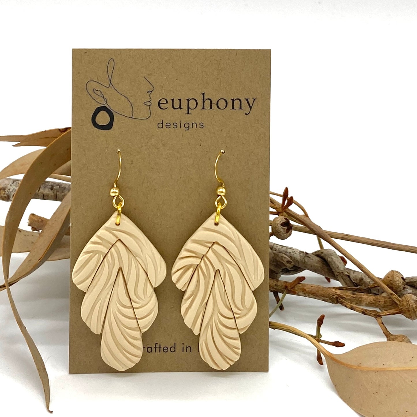 Large Eggshell Art Deco Pendant Textured Statement Earrings