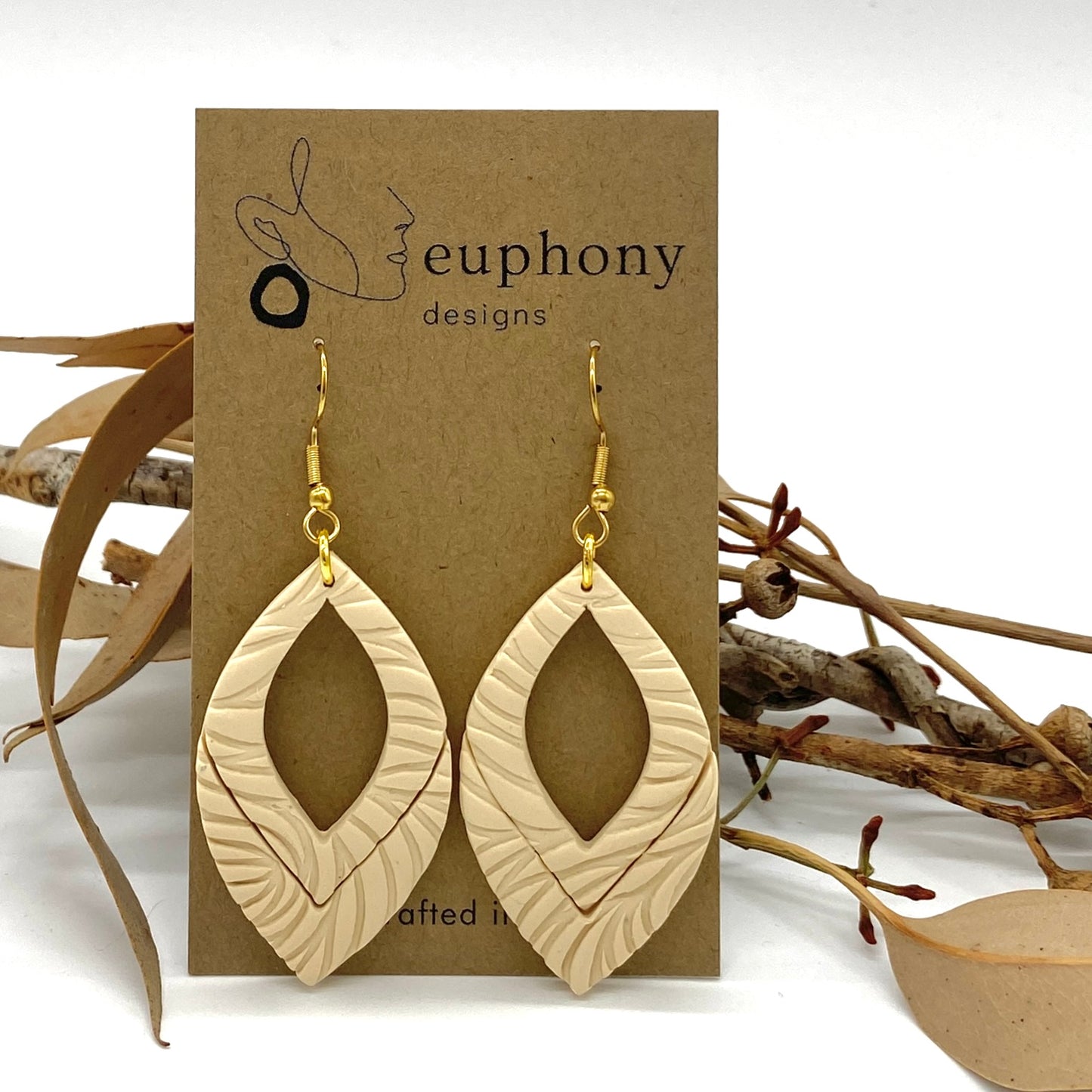 Light Eggshell Large Diamond Hoop Textured Statement Earrings