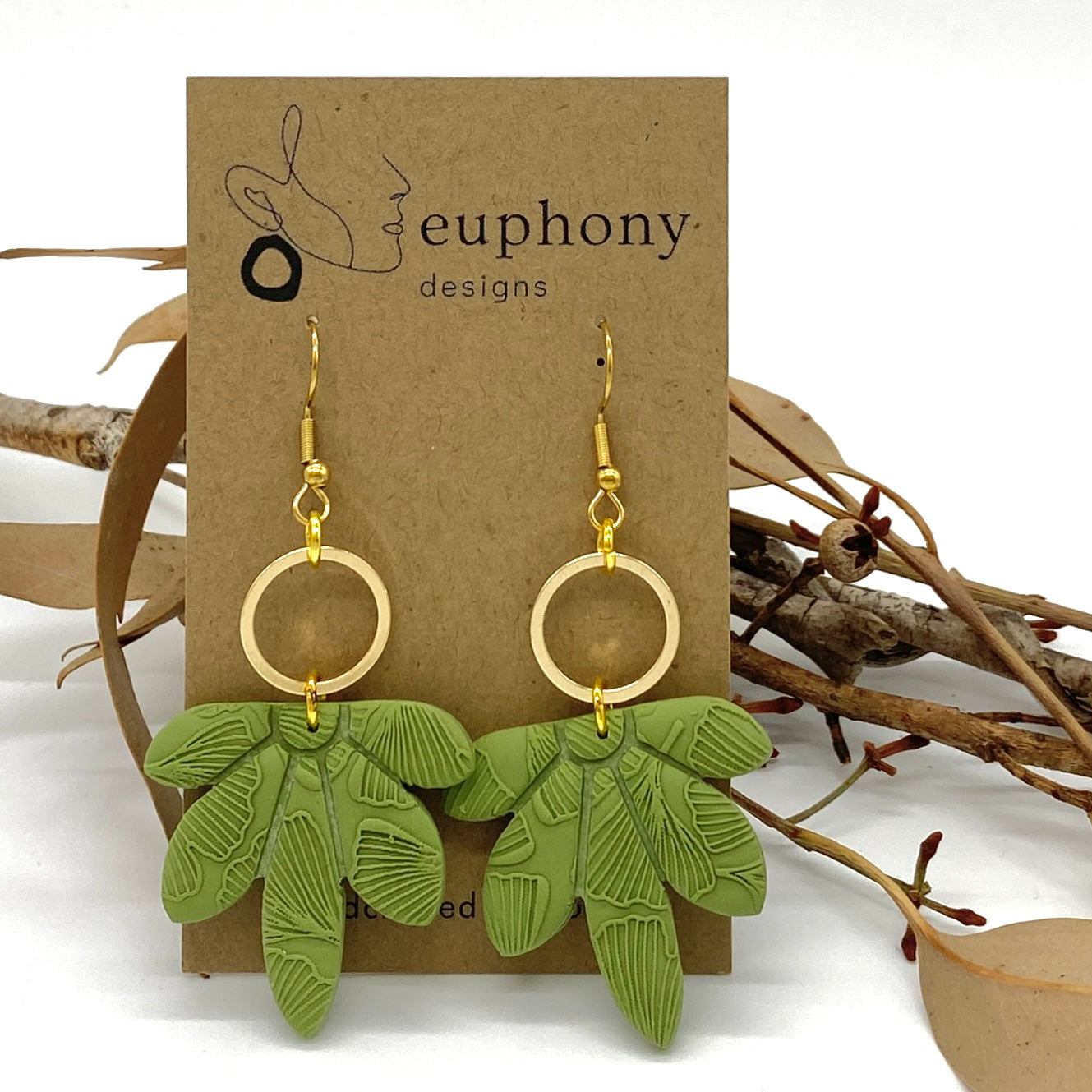 Gold Ring Khaki Large Petal Statement Earrings