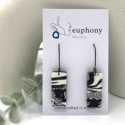 B&W Swirl Rectangle Dangle Earrings