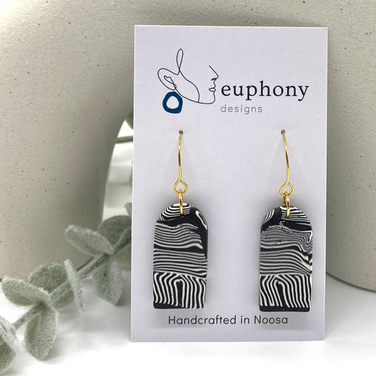 B&W Stripe Squiggle Arch Dangle Earrings