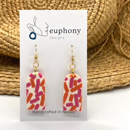 Orange Fuchsia Sprinkled Arch Earrings