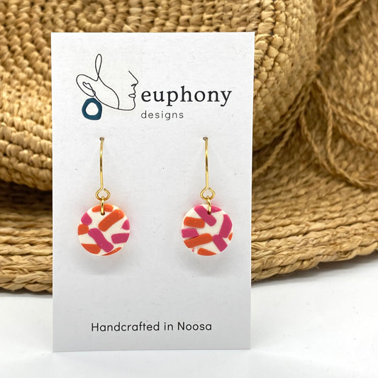 Orange Fuchsia Sprinkled Small Circle Earrings