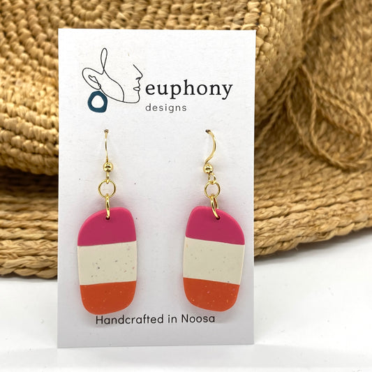 Fuchsia Orange Striped Rounded Rectangle Earrings