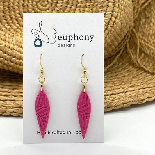 Fuchsia Palm Thin Leaf Earrings