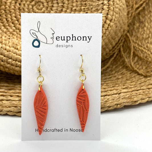 Orange Palm Thin Leaf Earrings