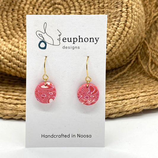 Orange Fuchsia Intricate Swirl Small Circle Earrings