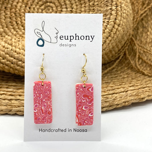 Orange Fuchsia Intricate Swirl Rectangle Earrings
