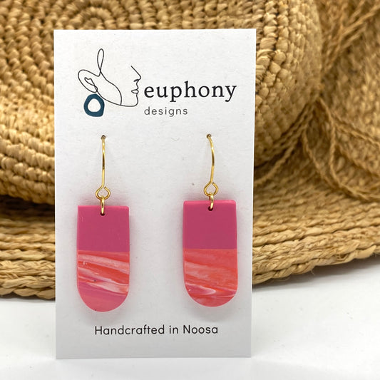 Fuchsia Two-Tone Swirl Inverted Arch Earrings