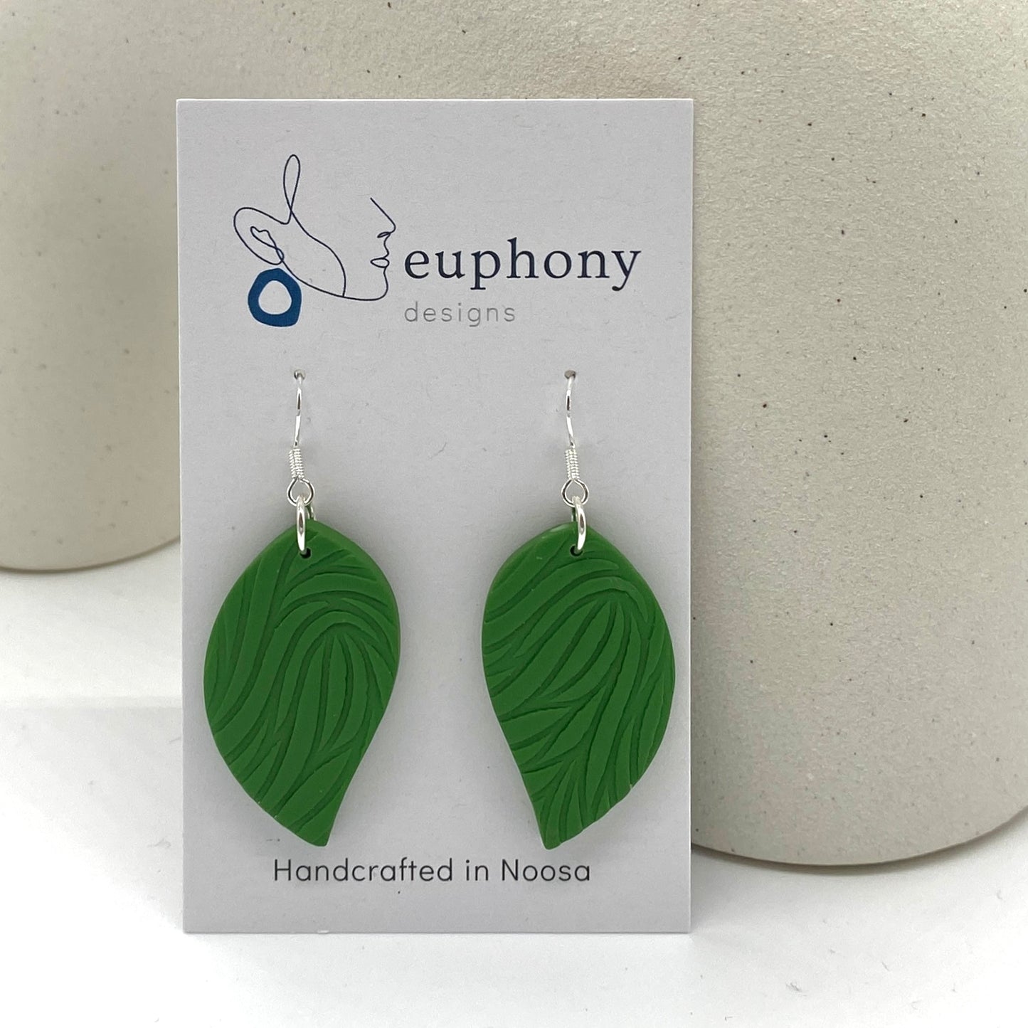 Green Large Leaf Earrings