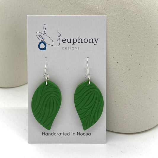 Green Large Leaf Earrings