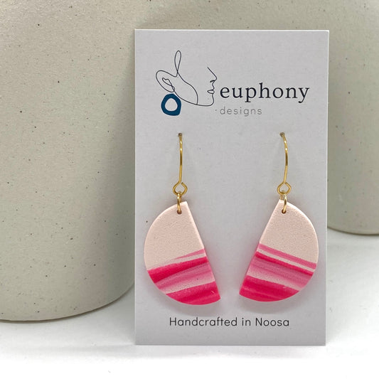 Shades of Pink Stripe Large Half Moon Earrings