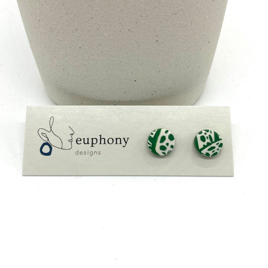 Green White Chequered Circle Studs