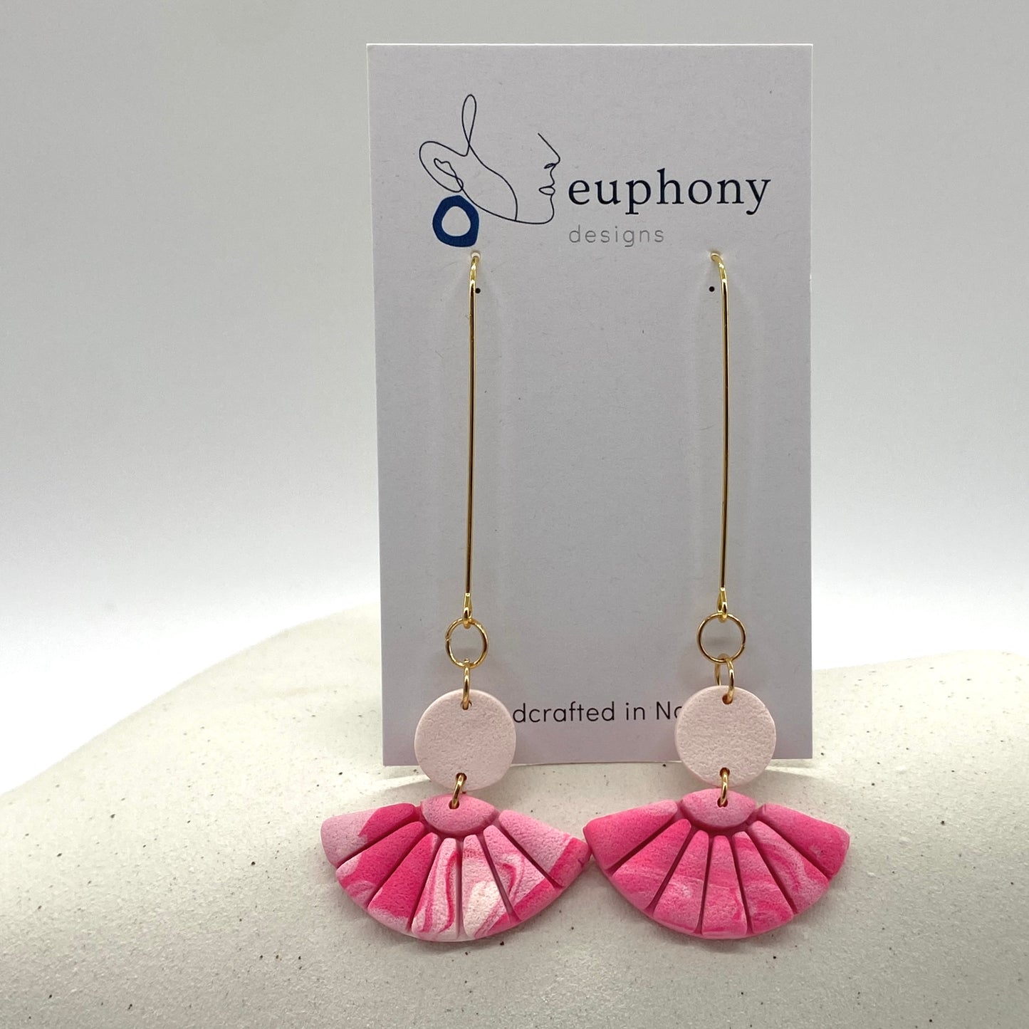 Long Stem Pink Swirl Fan Statement Earrings